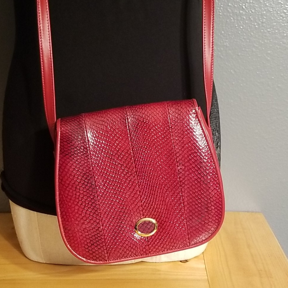 Red Crossbody Genuine Salmon leather